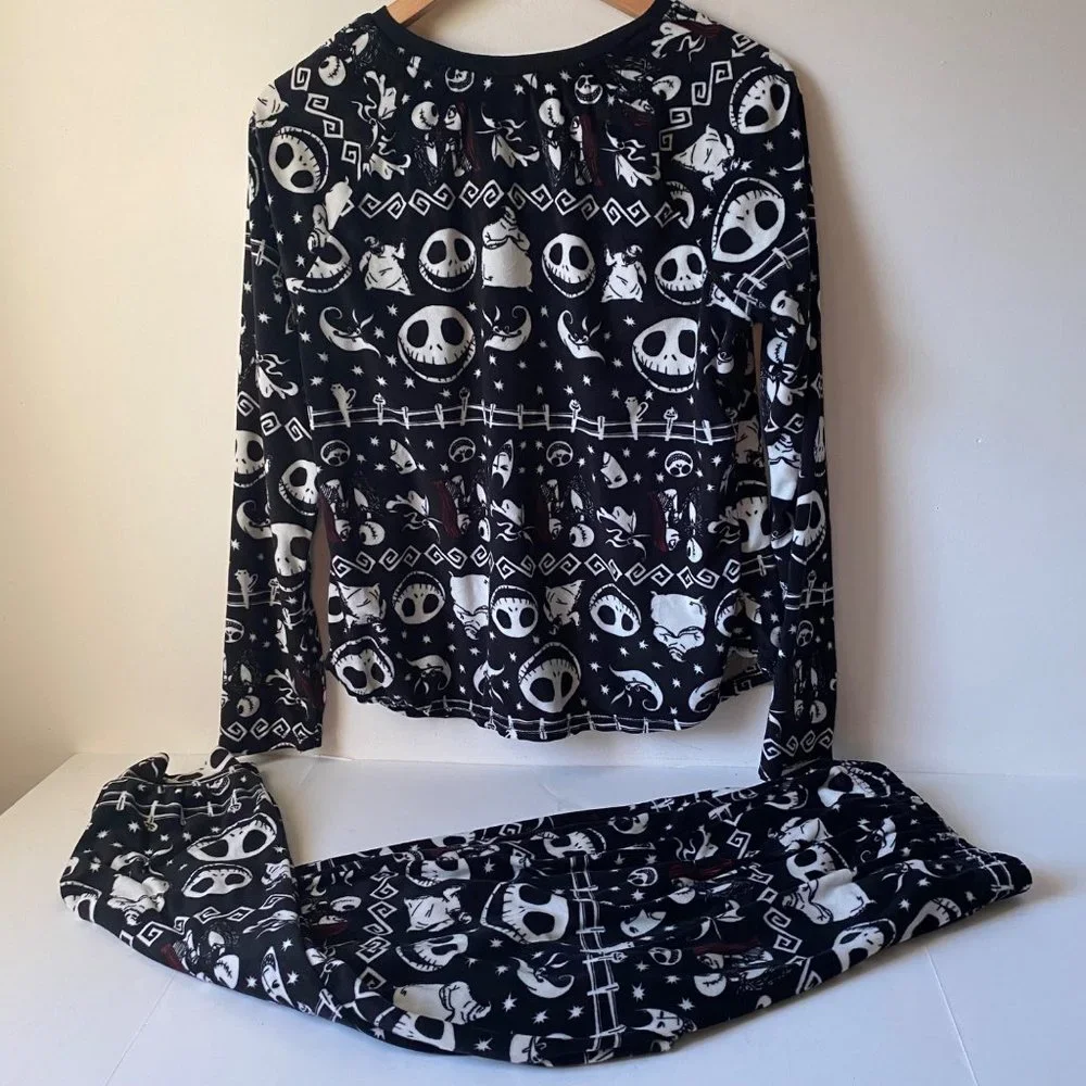 Disney Tim Burton Nightmare Before Christmas black pajama pj microfleece M 8-10 - Picture 2 of 8